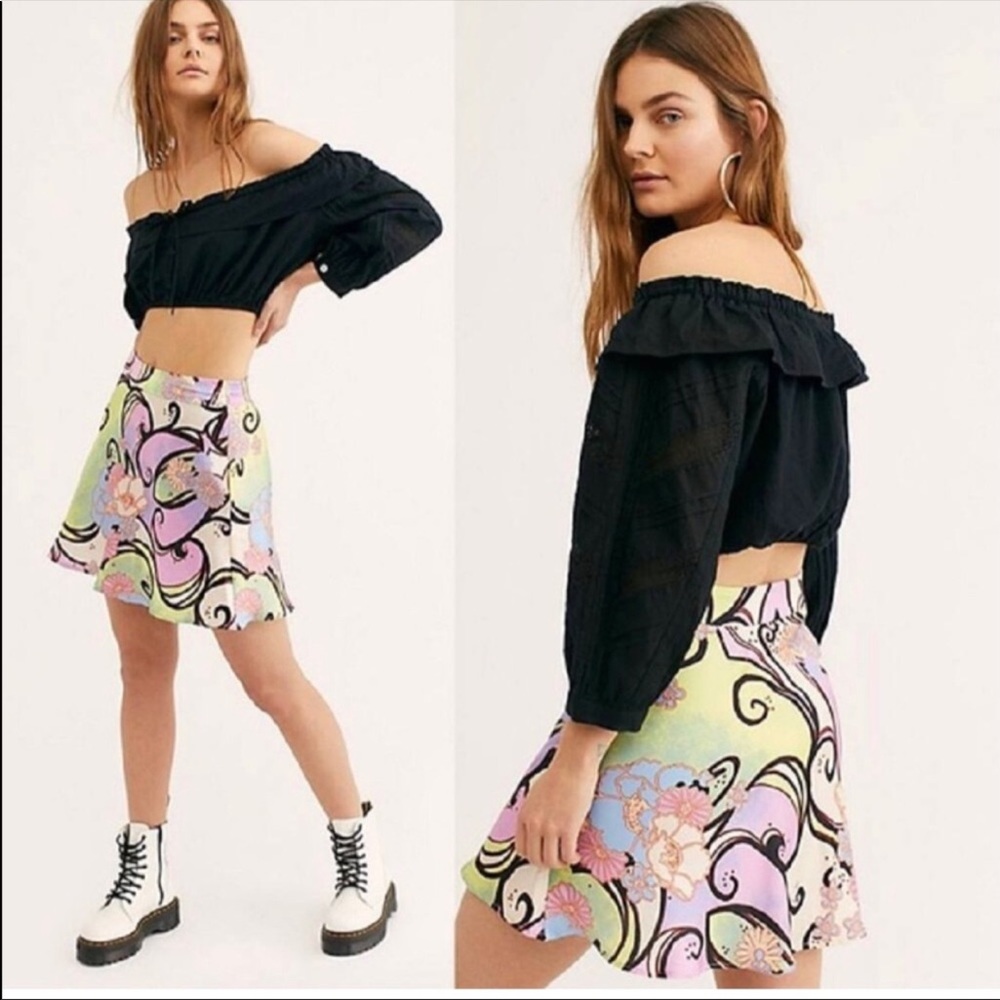 Free People Phoebe Printed Mini Skirt in Sugar & Spice Size 10 brand 🆕